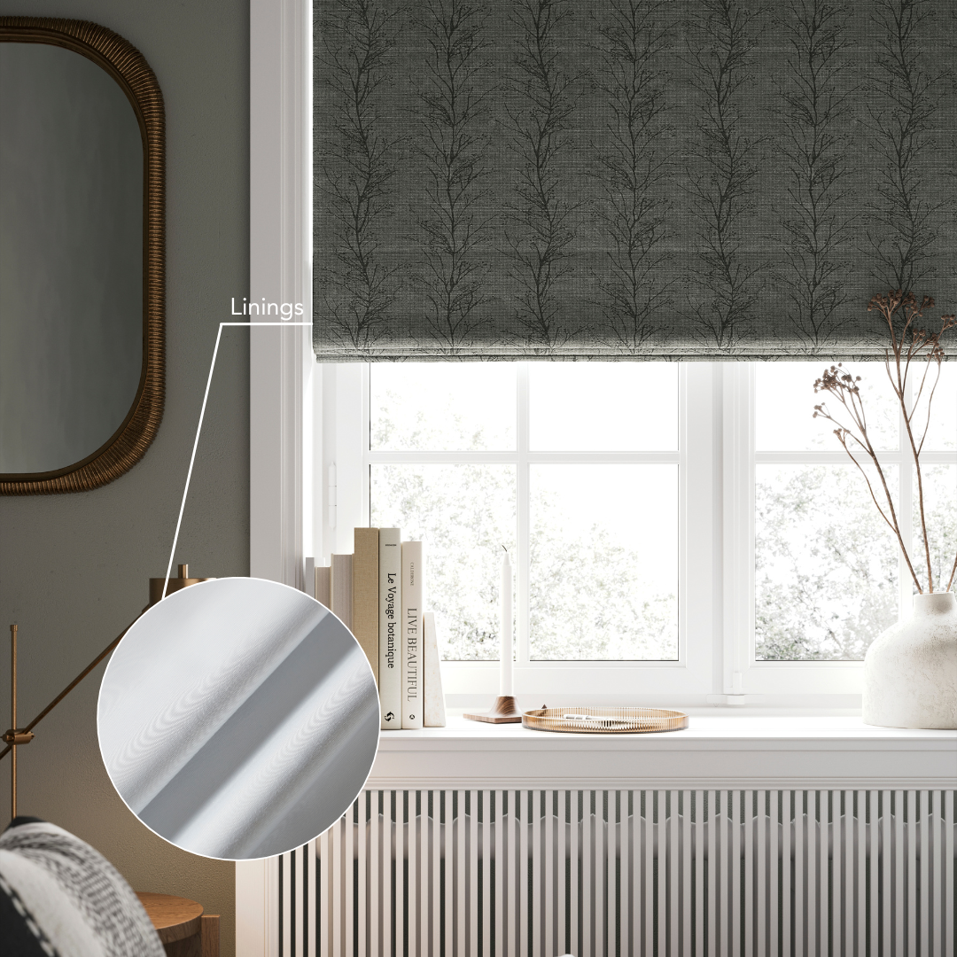 Close up of lining types available for roman blinds