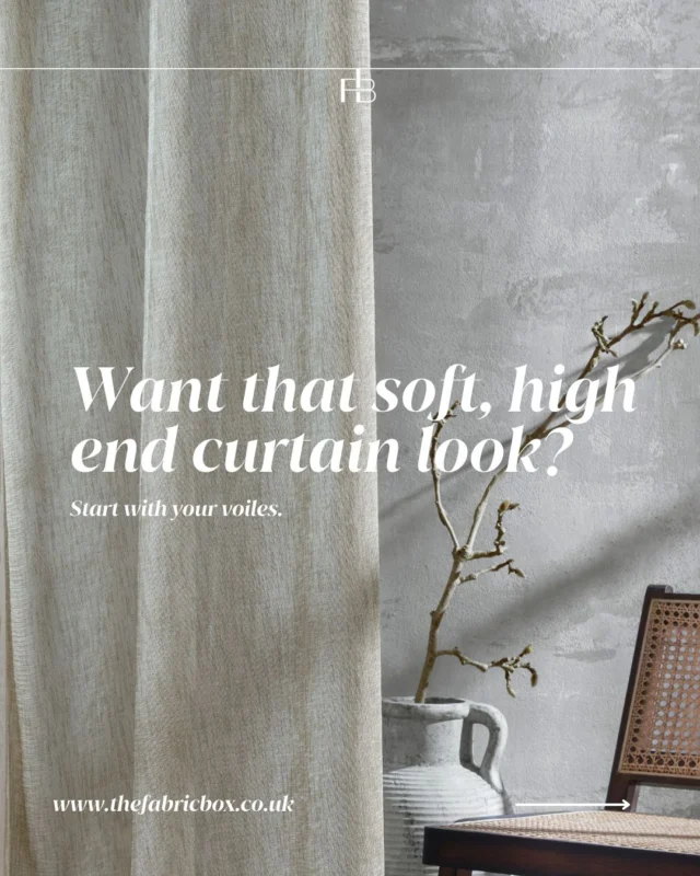 Want to give your windows a more polished, finished look?
Voiles do more than just filter light, they bring softness, depth, and effortless elegance to any room.

Swipe through for our expert tips on styling voiles like a pro! Want to give your windows a more polished, finished look?
Voiles do more than just filter light, they bring softness, depth, and effortless elegance to any room.

Swipe through for our expert tips on styling voiles like a pro!

#TheFabricBox #Voiles #SheerCurtains #SoftFurnishings #HomeInteriors #InteriorDesign

https://bit.ly/3WPUMuf